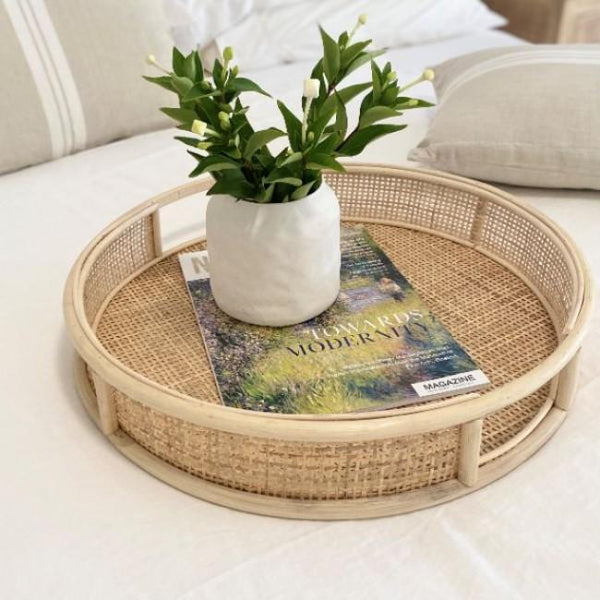 Anya Rattan Round Tray Natural (Sale 21% Off)