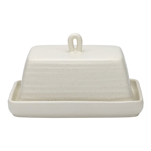 Stone Speckle Butter Dish W/ Tray in Chalk