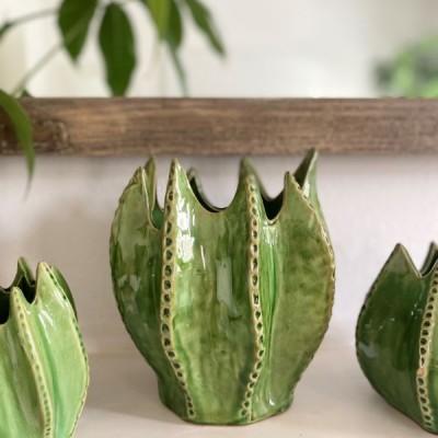 Cactus Ceramic Vase in Green - Large