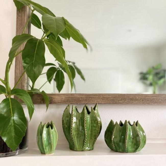 Cactus Stoneware Vase in Green 13cm