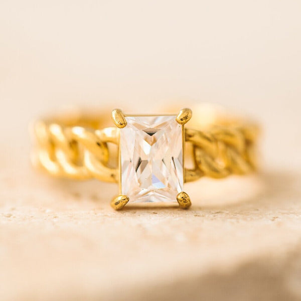 Indigo & Wolfe - Zara Gold Ring W/ Clear Gemstone