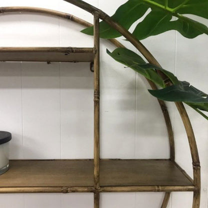 Calla Round Metal Wall Shelf in Bamboo Finish