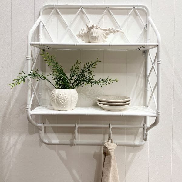 Nada Metal Wall Shelf/Hooks in White