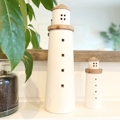 Kiri Wooden Lighthouse - White/Natural 41.5cm