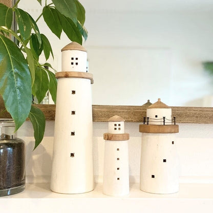 Kiri Wooden Lighthouse - White/Natural 41.5cm