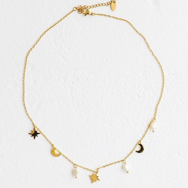 Indigo & Wolfe - Moonstruck Gold Necklace W/ Stars & Moon Pendants