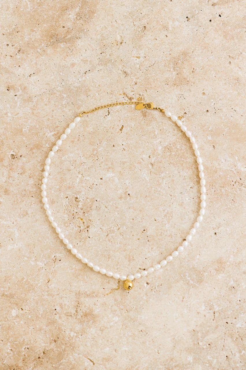 Indigo &amp; Wolfe - Petite Pearl Necklace W/ Gold Ball Pendant