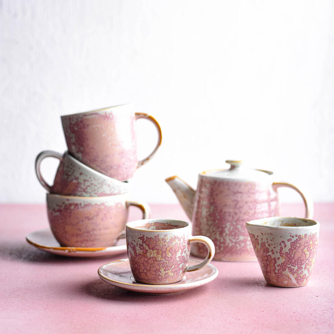 Indigo Stoneware Cup W/ Saucer in Pink Bleed 200ml