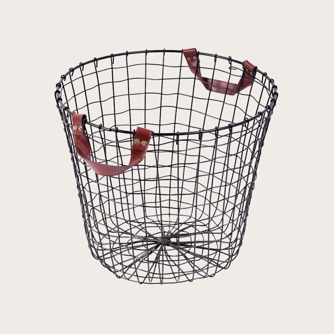 Wire &amp; Faux Leather Storage Basket in Black 39cm