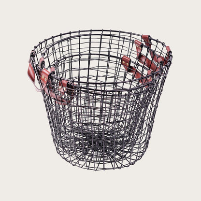 Wire &amp; Faux Leather Storage Basket in Black 29cm