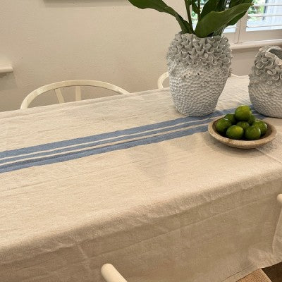 Linen Blue Stripe Tablecloth - Medium