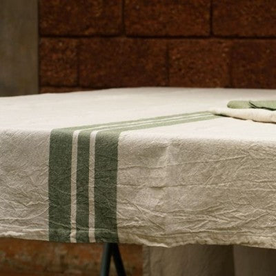 Linen Tablecloth with Olive Stripe - Medium