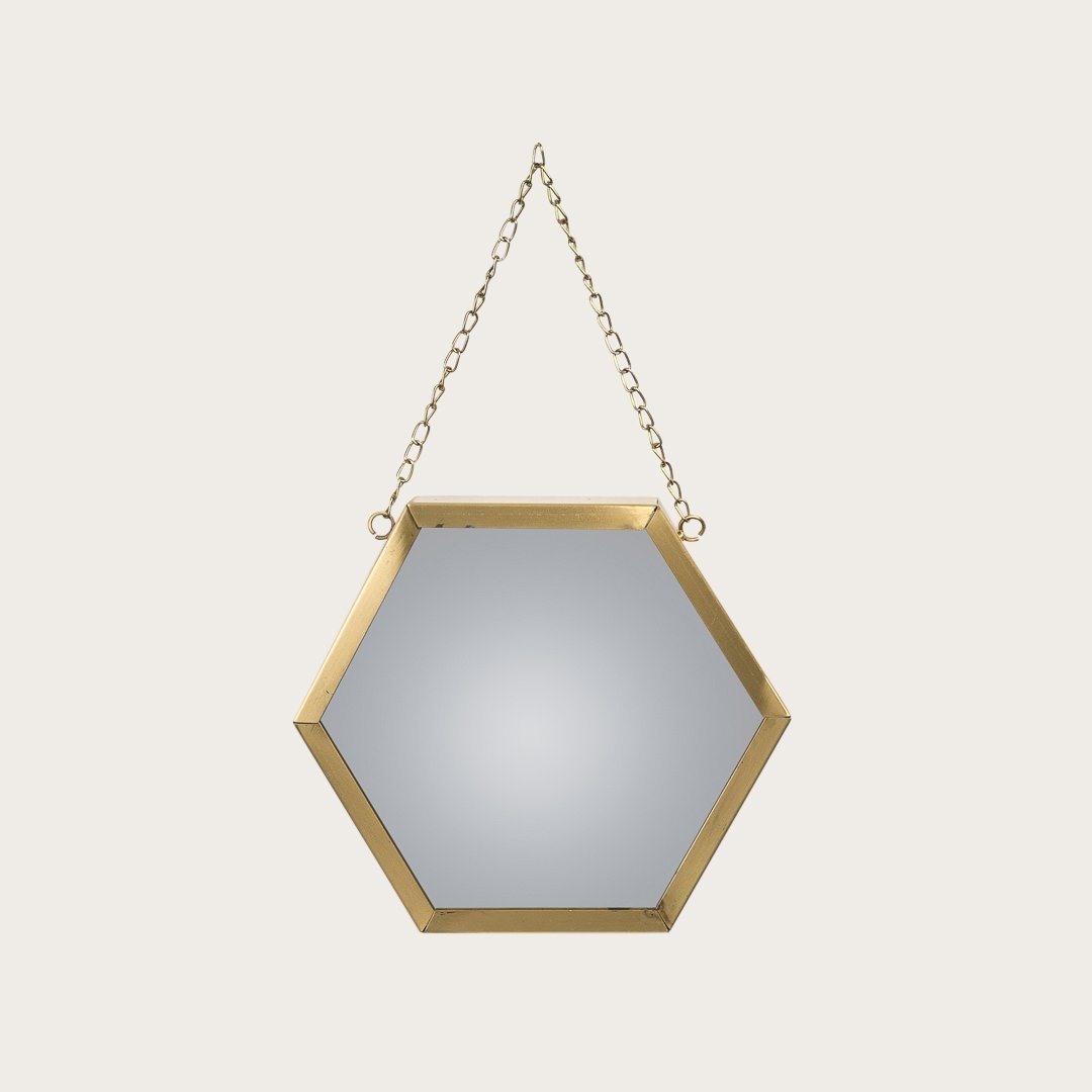 Gino Hexagon Metal Mirror in Brass 22cm