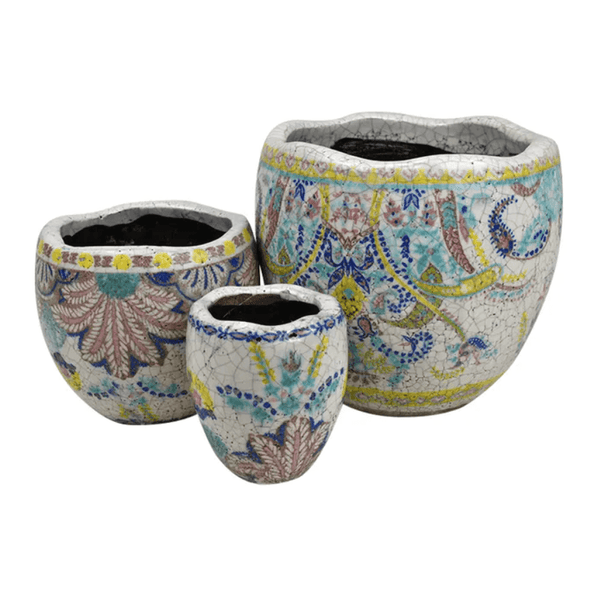 Delilah, Set/3 Ceramic Crackle Pots