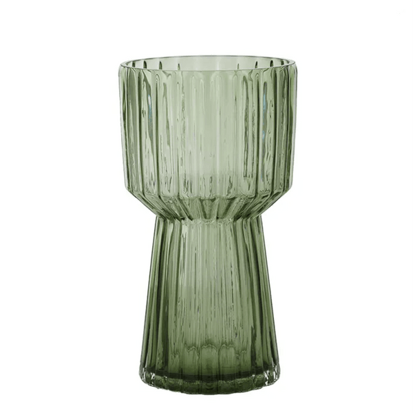 Amalia Ribbed Glass Vase in Green
