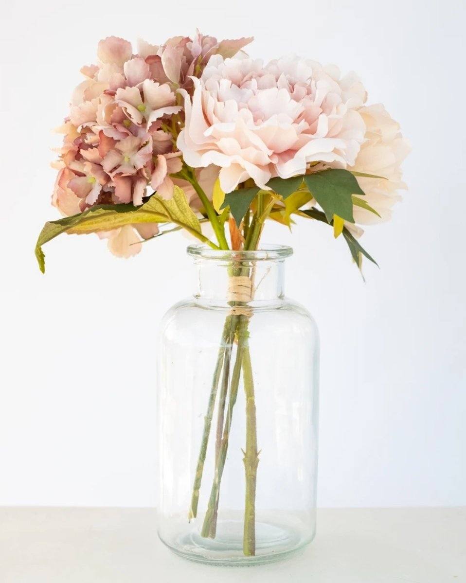 Peony Hydrangea Faux Bouquet in Grey/Pink