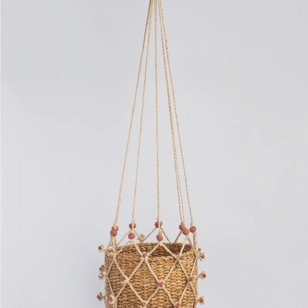 Macrame Plant Hanger with Seagrass Basket