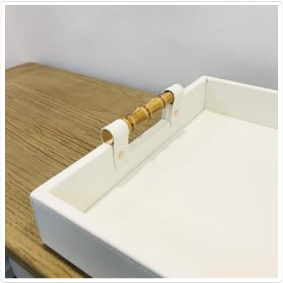 Newport Tray W/ Inlay Handles in White