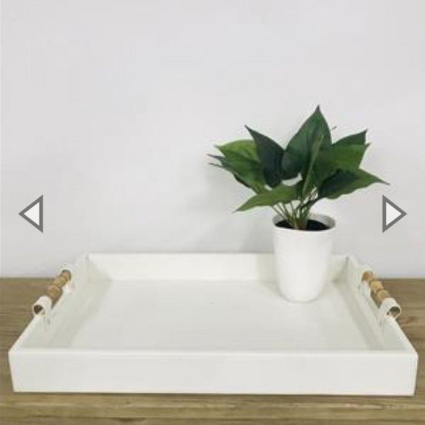 Newport Tray W/ Bone Handles in White