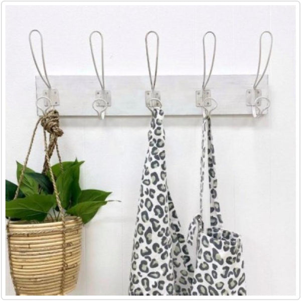 Ayana 5-Hook Wood/Metal Coat Rack in White
