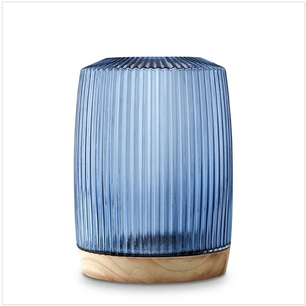 Pleat Vase W/ Wood Base Ink Blue (Save 42%)