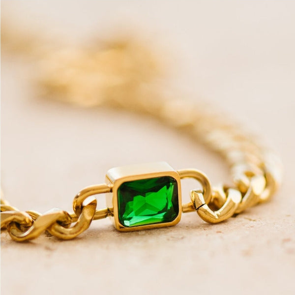Imani Thick Gold Chain Necklace W/ Emerald Gemstone