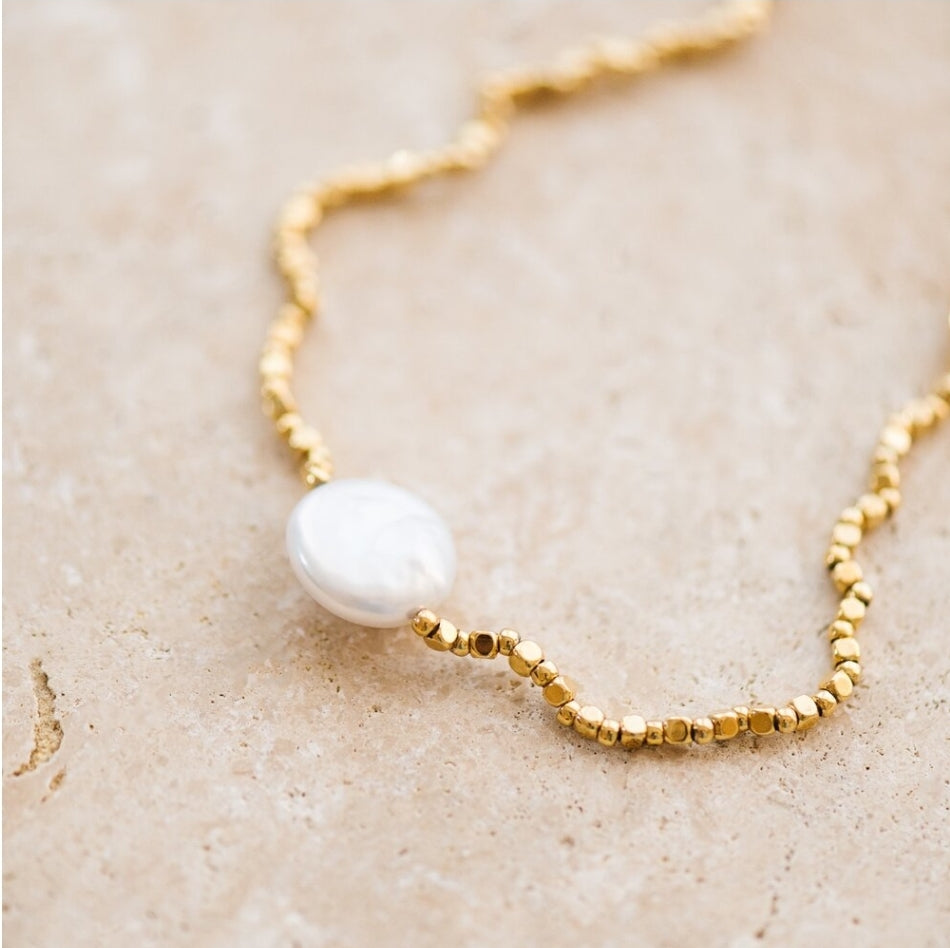 Indigo &amp; Wolfe - Moonlight Gold Necklace W/ Semi Precious Stone