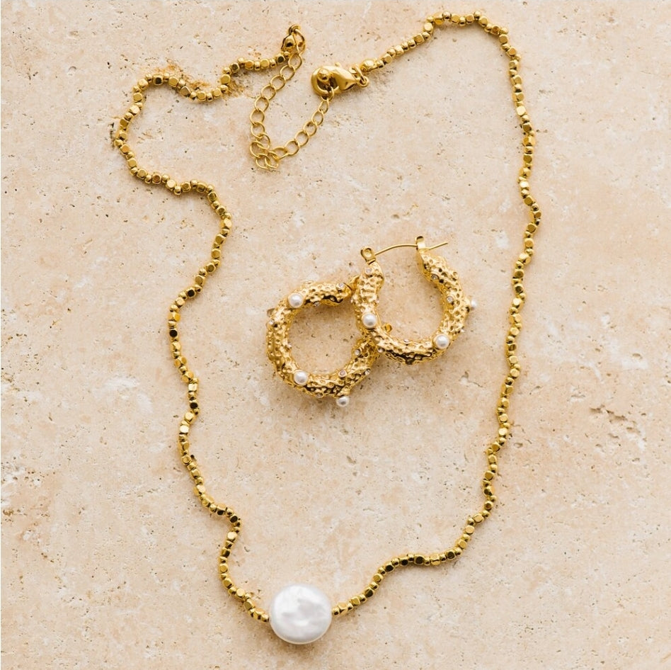 Indigo &amp; Wolfe - Moonlight Gold Necklace W/ Semi Precious Stone