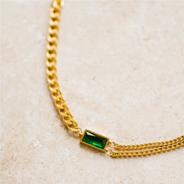 Indigo & Wolfe - Sage Gold Chain Necklace W/ Emerald Stone
