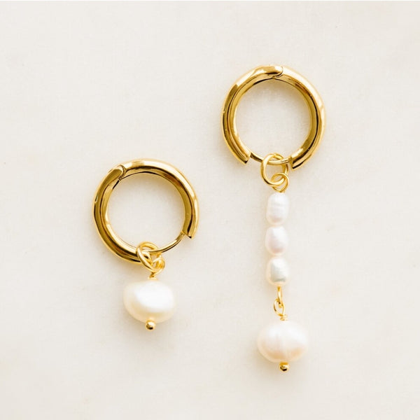 Indigo & Wolfe - Aspen Asymmetrical Gold/Pearl Earrings