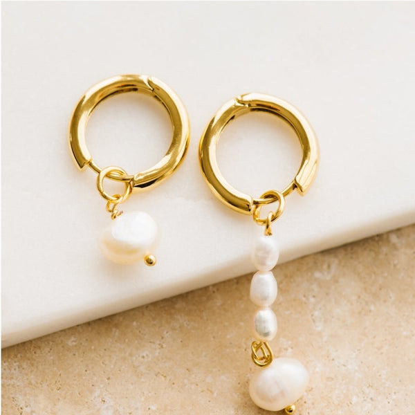 Indigo & Wolfe - Aspen Asymmetrical Gold/Pearl Earrings