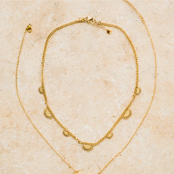 Indigo & Wolfe - Horizon Gold Necklace W/ Sun Pendants