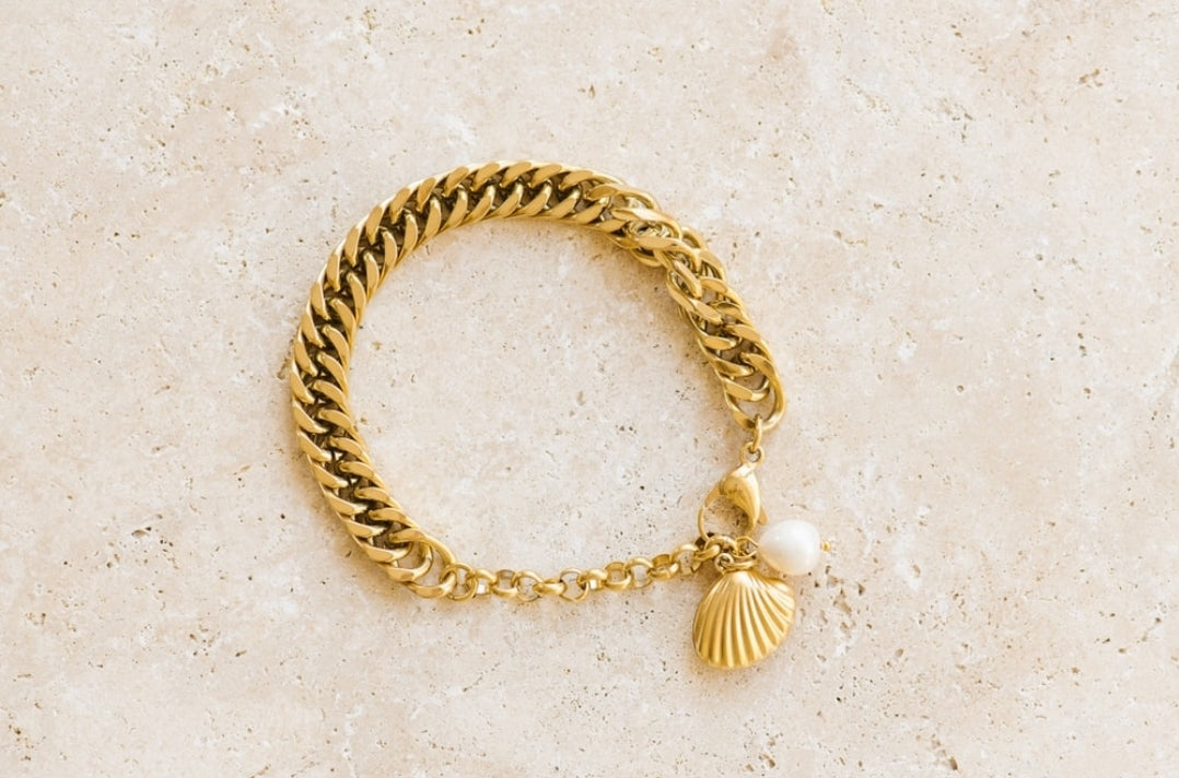 Indigo &amp; Wolfe - Ocean Chunky Gold Bracelet W/ Shell &amp; Pearl Pendant