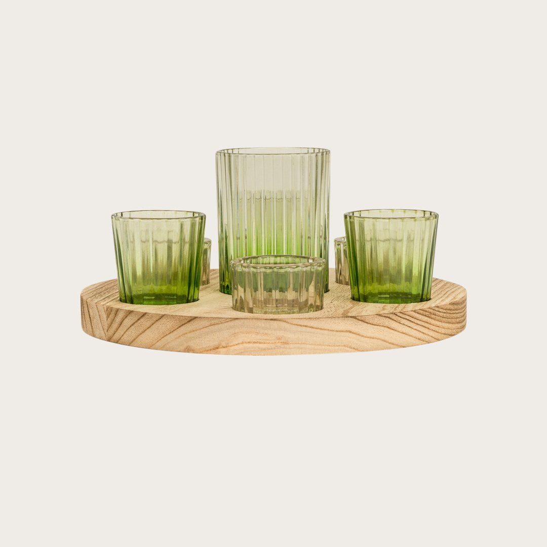 Stevie Glass Candle Set W/ Wooden Tray - Buy 1 Get 1 Free Sale