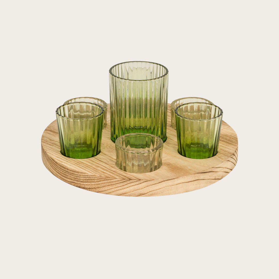 Stevie Glass Candle Set W/ Wooden Tray - Buy 1 Get 1 Free Sale