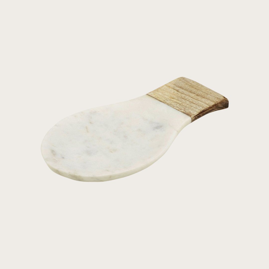 Iris Marble Spoon Rest in White/Natural