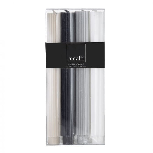Ribbed Candle, Set of 4, Wht/Grey/Blck