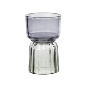 Fleur Ribbed Glass Candle Holder in Light Green/Grey