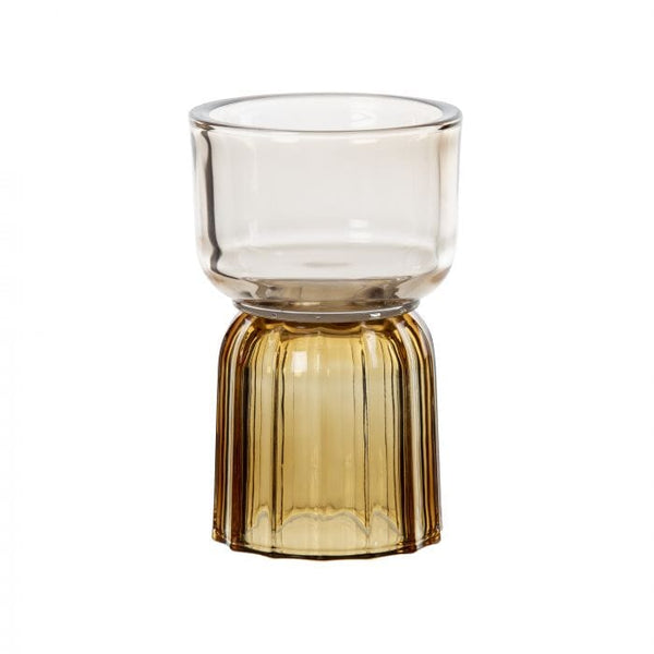 Fleur Ribbed Glass Candle Holder in Amber/Light Amber