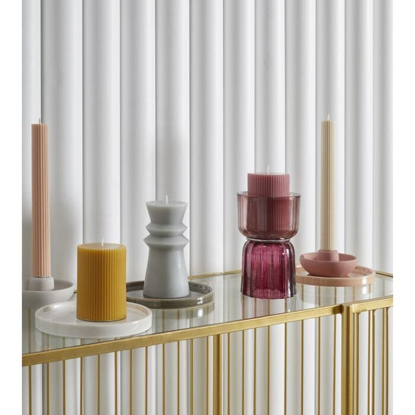Fleur Ribbed Glass Candle Holder in Crimson/Light Pink