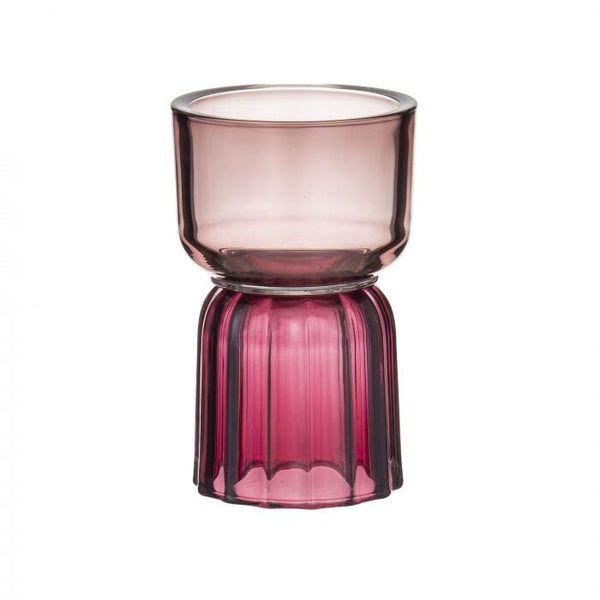 Fleur Ribbed Glass Candle Holder in Crimson/Light Pink