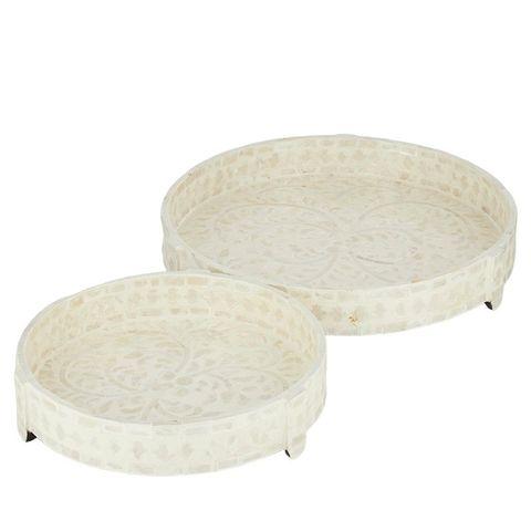 Layla Small Footed Round Inlay Tray in Ivory