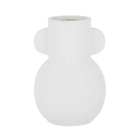 Lia Short Textured Ceramic Vase in White