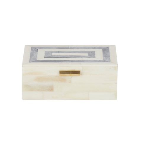 Jaipur Bone Inlay Trinket Box in Grey/Ivory