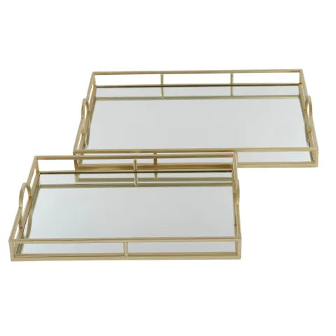 Yana Metal Mirrored Serving Tray (L) Gold