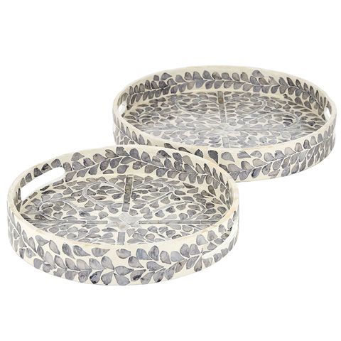 Floria Round Inlay Tray in Grey/Ivory (S)