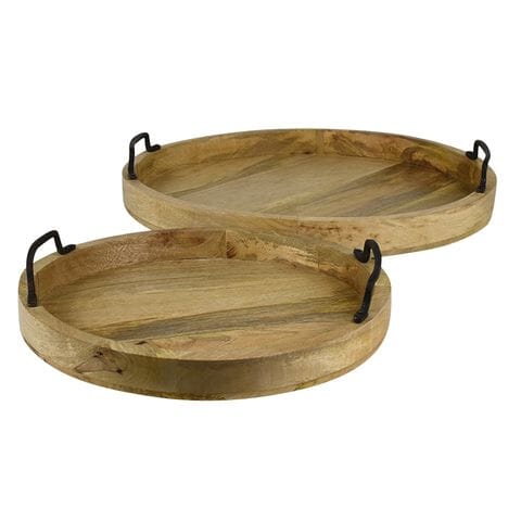 Large Mangowood Tray W Metal Handles