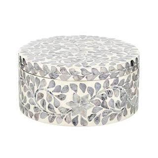 Floria Round Inlay Decorative Storage Box in Grey/Ivory