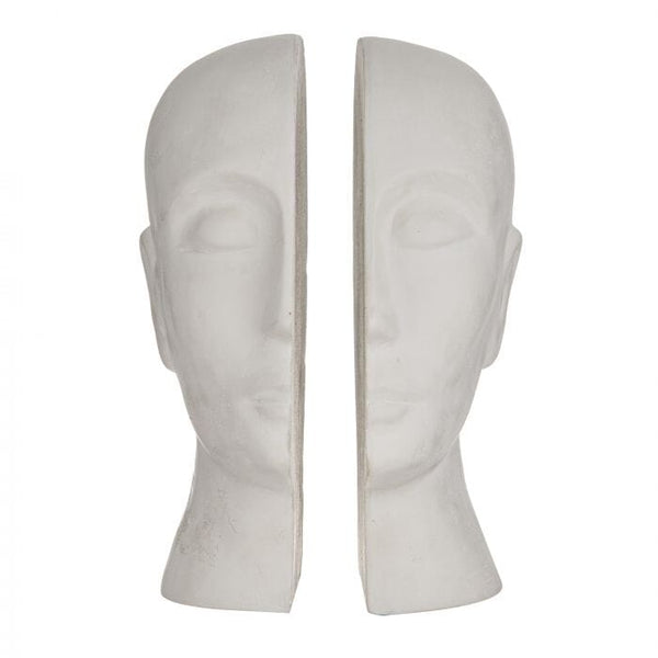 Two Faces Bookends in White, Set of 2