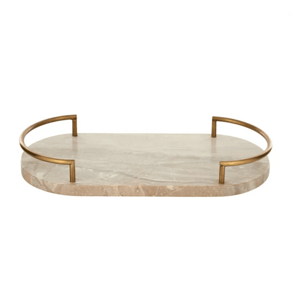 Kenzie Natural Marble Tray W/ Gold Handles